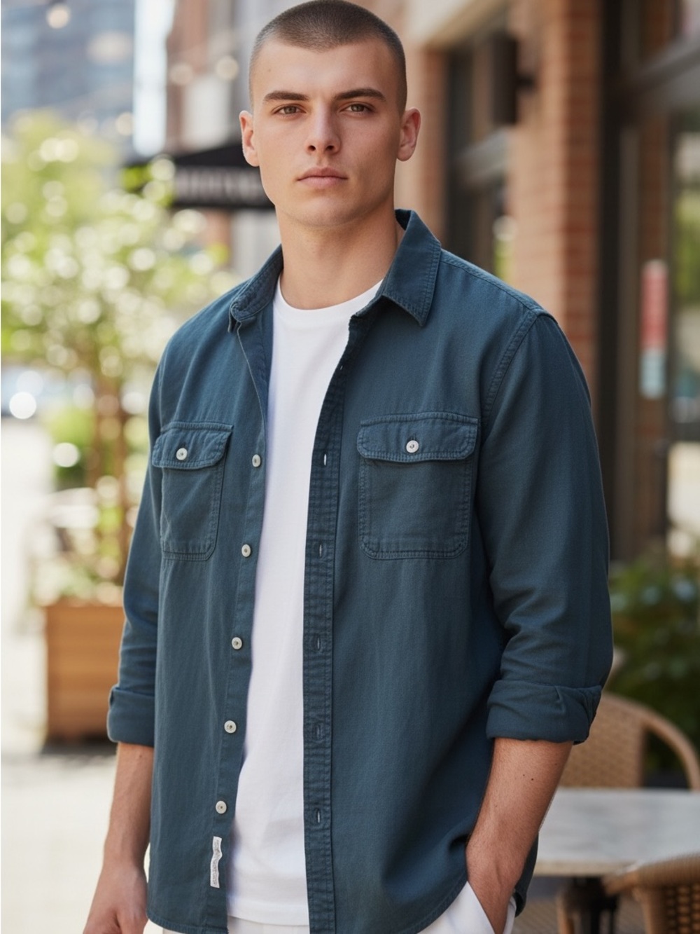 James Perse Men's Slate Blue Lightweight Shirt Jacket
